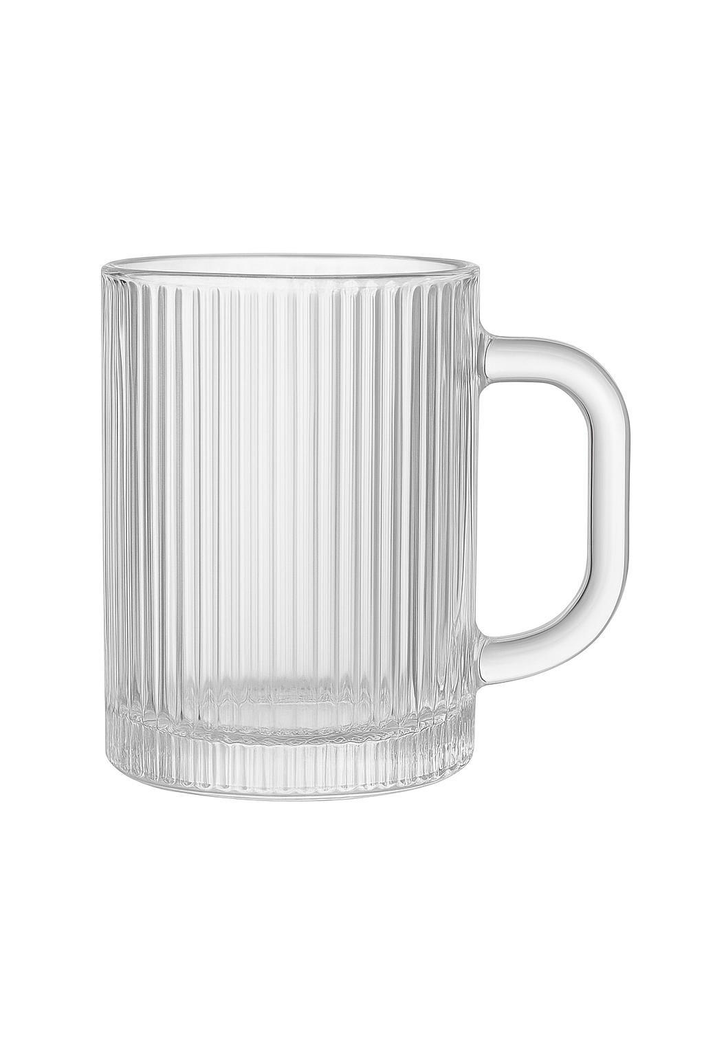 Tasse verre rayé nordique avec couvercle et anse