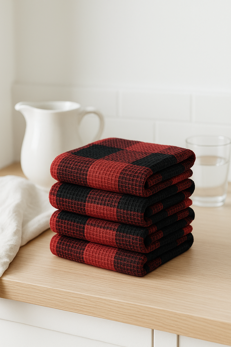 Torchon de cuisine gaufré à carreaux absorbant doux