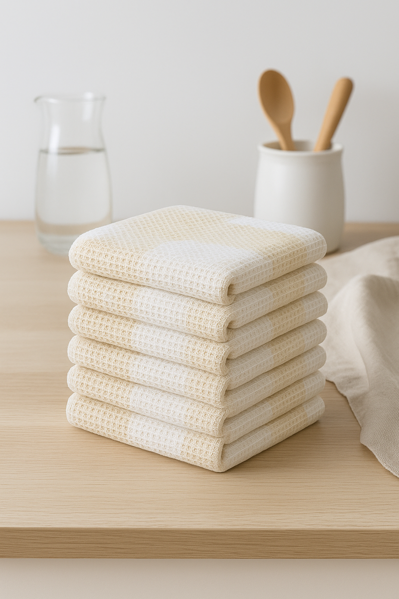 Torchon de cuisine gaufré absorbant motif carreaux doux