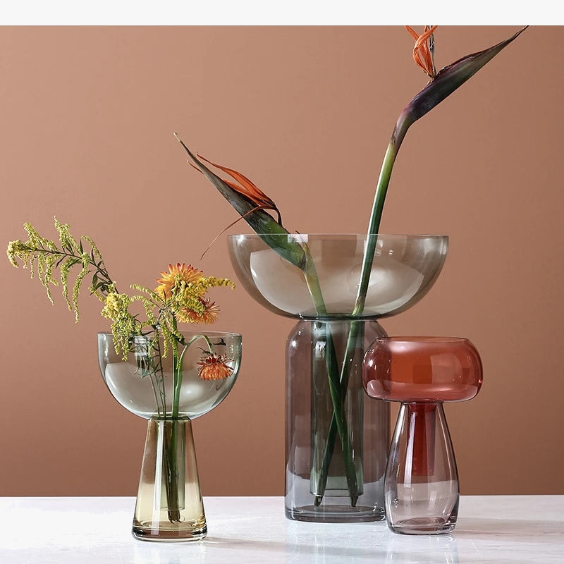 vase hydroponique en verre transparent en forme de champignon décoratif