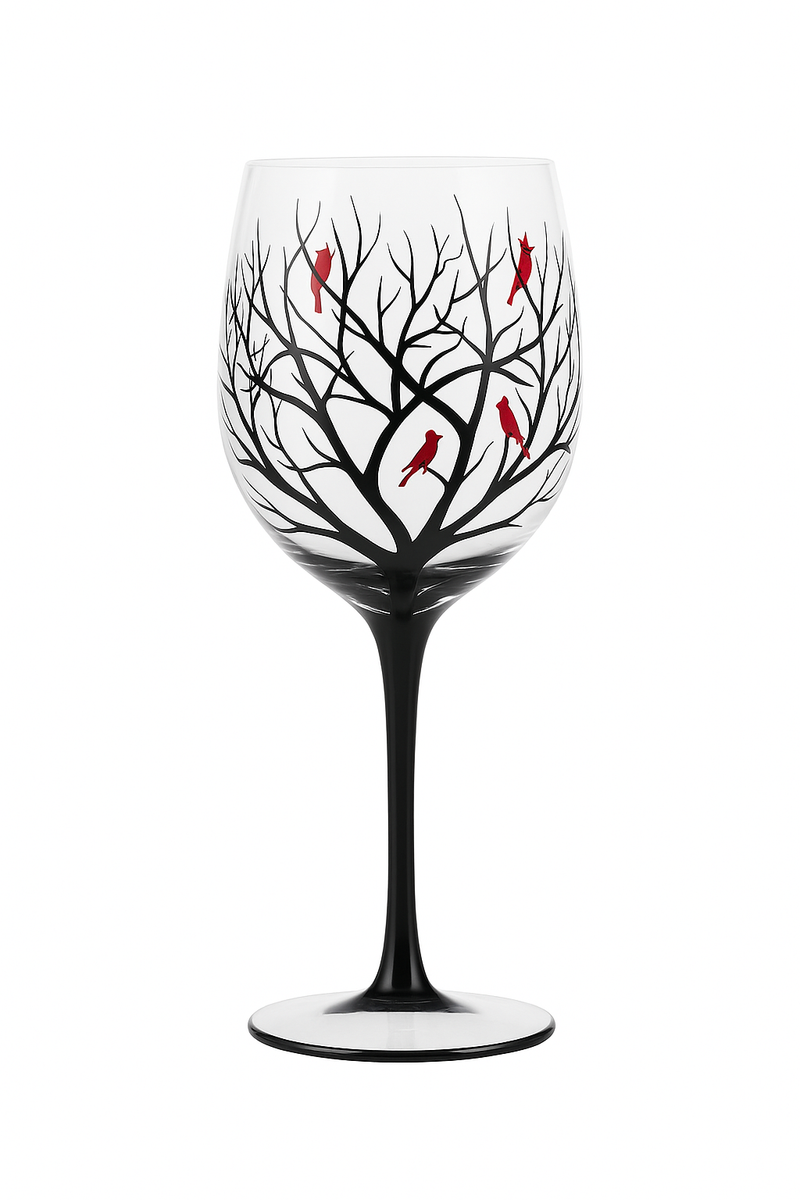 Verre à vin arbre quatre saisons peint main