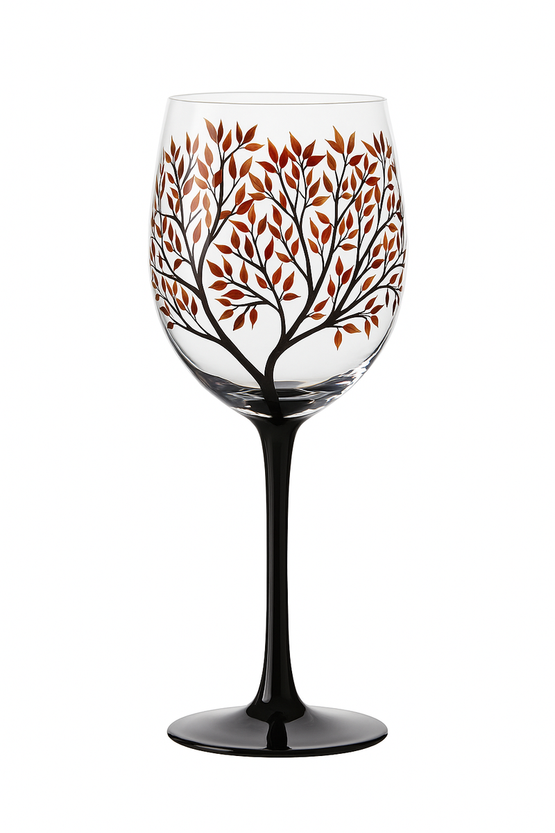 Verre à vin arbre quatre saisons peint main