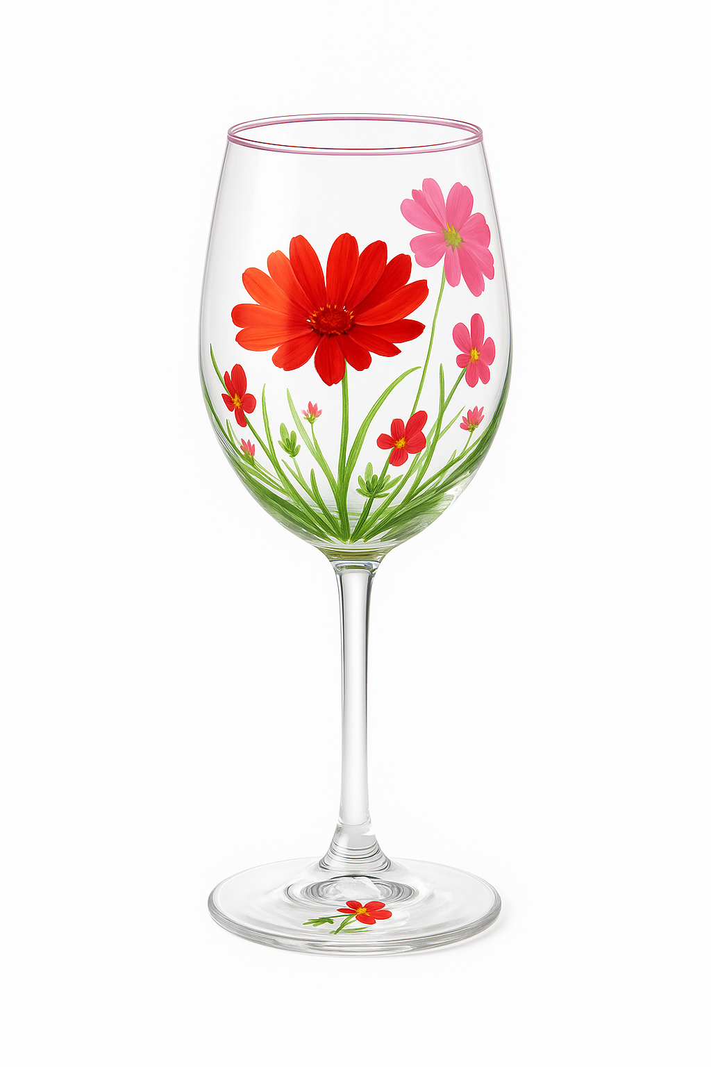 Verre à vin haut motifs floraux lot trois