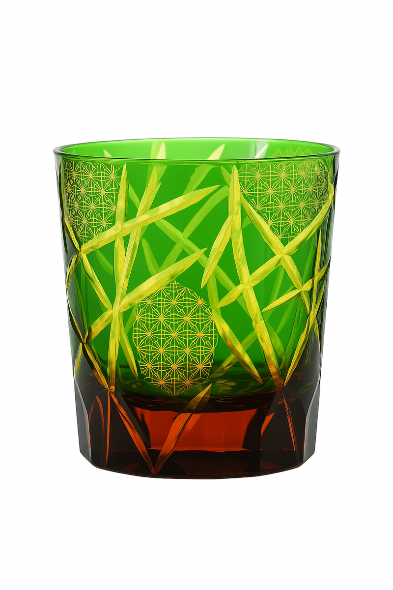 Verre whisky edo kiriko japonais sculpté motifs géométriques