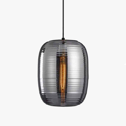 Suspension design LED avec abat-jour arrondi en verre à stripes Loft