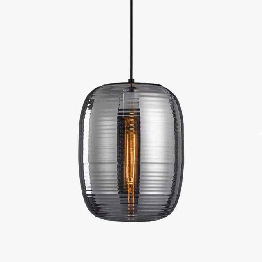Suspension design LED avec abat-jour arrondi en verre à stripes Loft - vue 2 sur 7