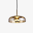 Suspension design en verre fumé et tige dorée Amber