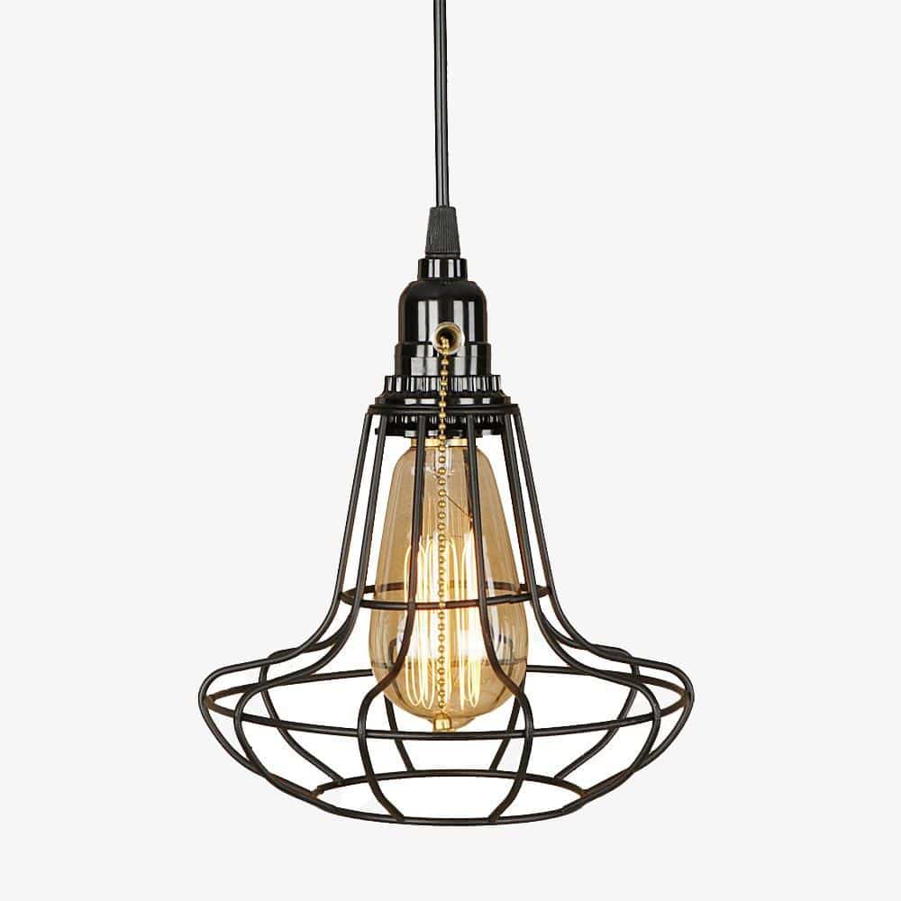 Suspension rétro à LED avec abat-jour cage en métal Edison - vue 3 sur 3