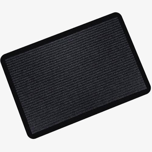 Paillasson rectangle noir rayé aux bordures arrondies - vue 2 sur 2
