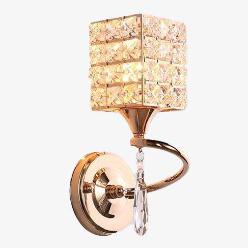 Applique murale rétro à LED en métal avec abat-jour en verre cristal