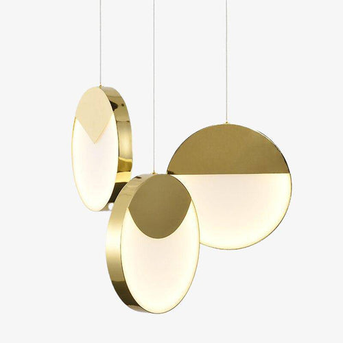 Suspension design LED avec disque aux bords épais dorés