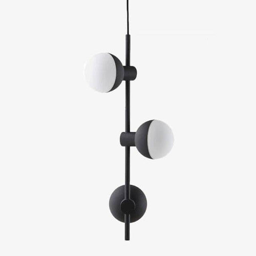Suspension moderne à LED en métal noir avec trois boules en verre Chandelier