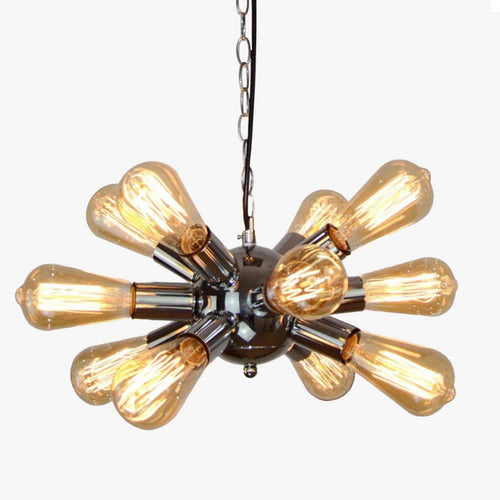 Suspension boule en métal chromé avec plusieurs lampes