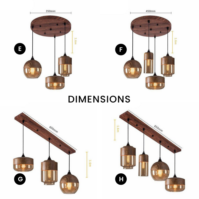 Suspension design en bois et verre Loft Retro