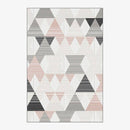 Tapis moderne aux formes géométriques roses et blanches