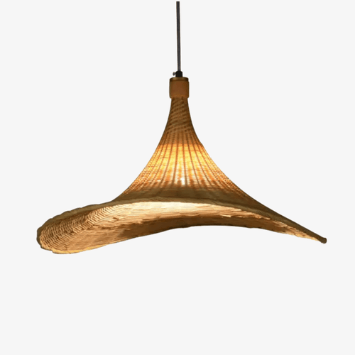 Lustre design en rotin LED avec abat-jour chapeau