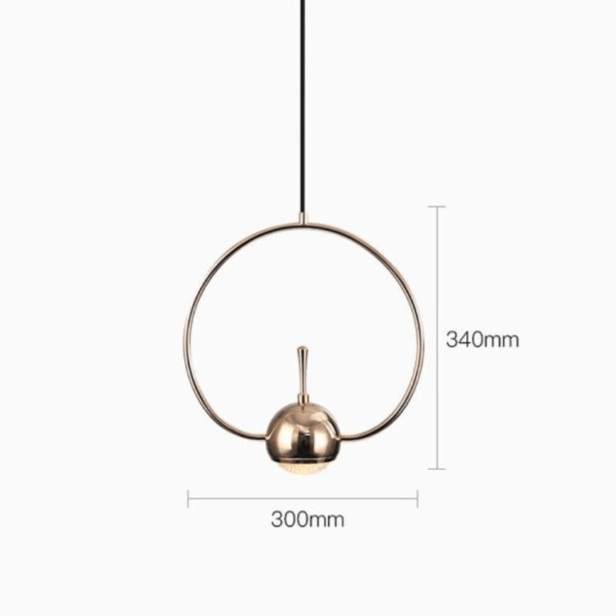 Suspension design de plusieurs forme dorée avec boule à LED - vue 8 sur 8