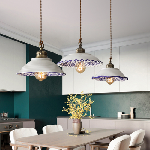 Suspension moderne LED abat-jour en céramique blanc Riya