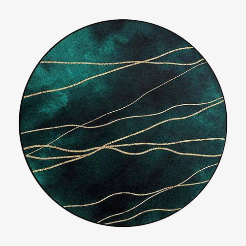 Tapis moderne rond vert et doré style abstrait
