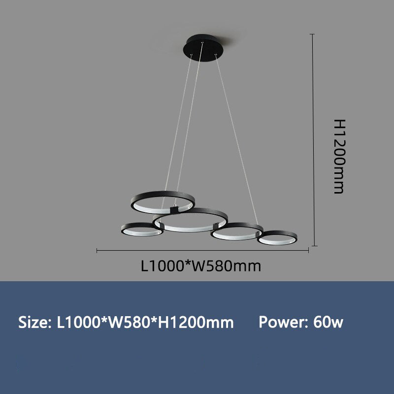 Lustre design avec anneaux LED suspendus Hirva