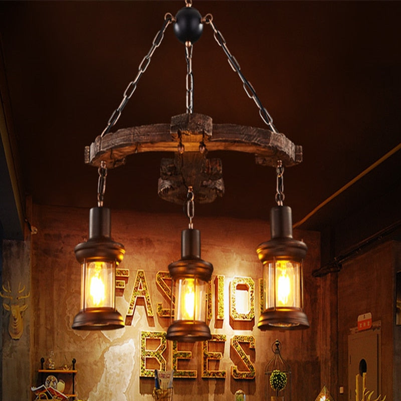 Lustre vintage avec base en forme d'ancre en bois Alaska - vue 3 sur 10