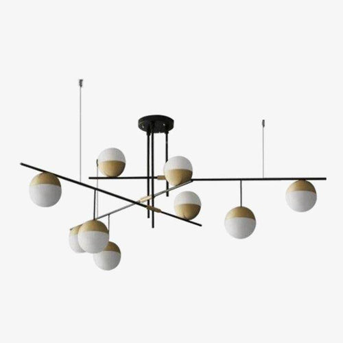 Lustre design avec branches et boules en verre et métal doré