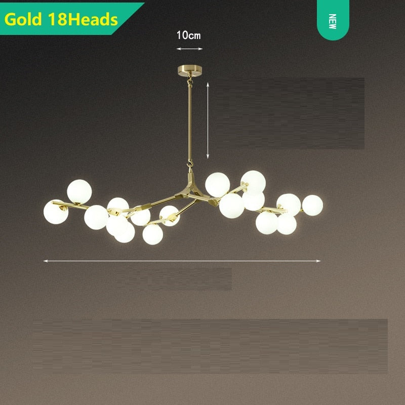 Lustre moderne LED branches métalliques et lampes en verre Yolan - vue 8 sur 17