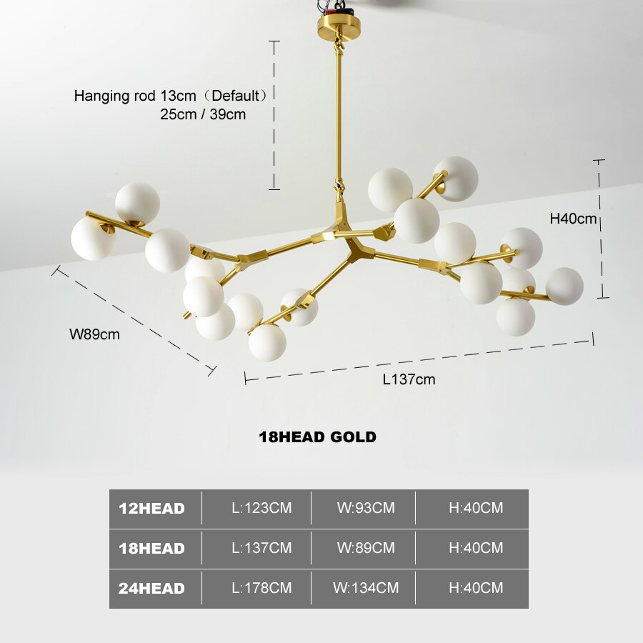 Lustre moderne LED branches métalliques et lampes en verre Yolan - vue 17 sur 17