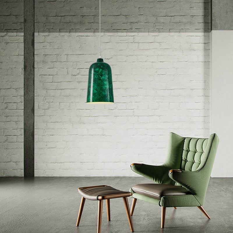 Suspension design avec abat-jour en métal vert Livia - vue 5 sur 6