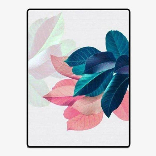 Tapis moderne rectangle à feuilles colorées bleu et rose Anto