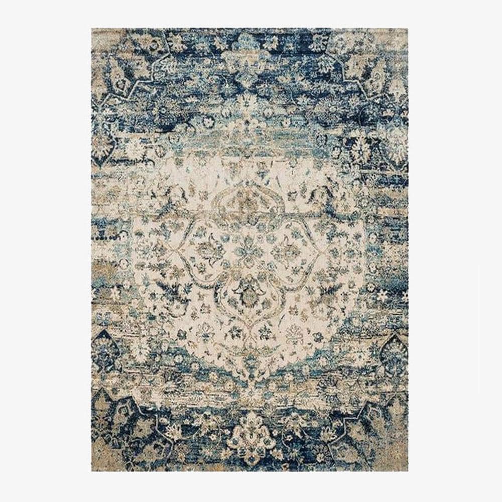 Tapis persan rectangle beige et vert au style dirouz D - vue 2 sur 2