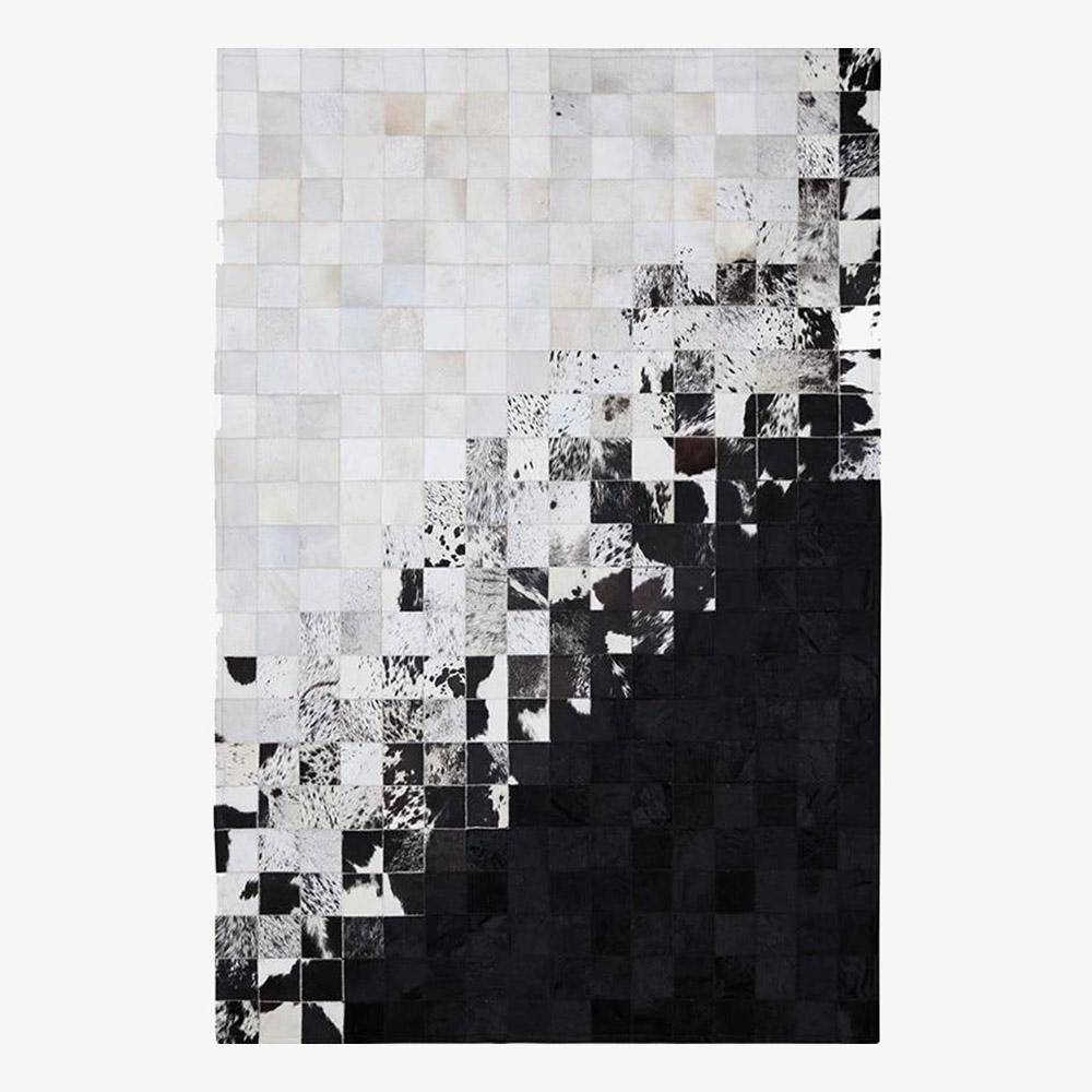Tapis rectangle moderne avec carrés noirs et blancs - vue 2 sur 4