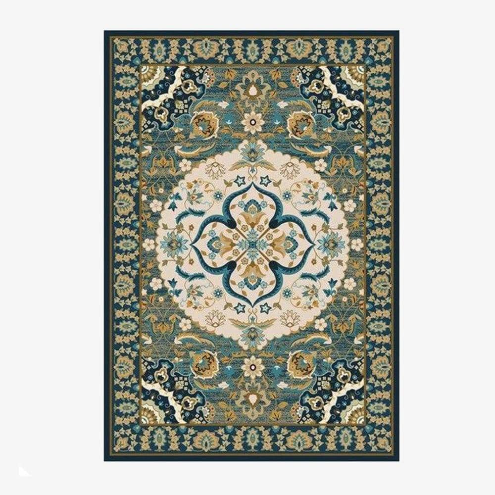 Tapis persan rectangle vert au style dirouz H - vue 2 sur 2
