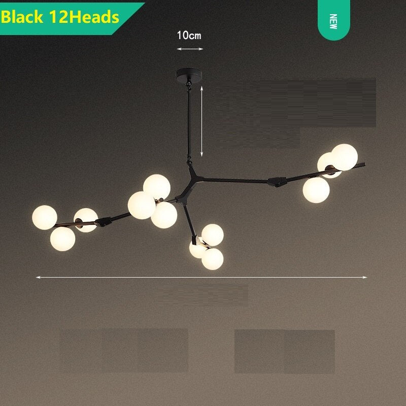 Lustre moderne LED branches métalliques et lampes en verre Yolan - vue 10 sur 17