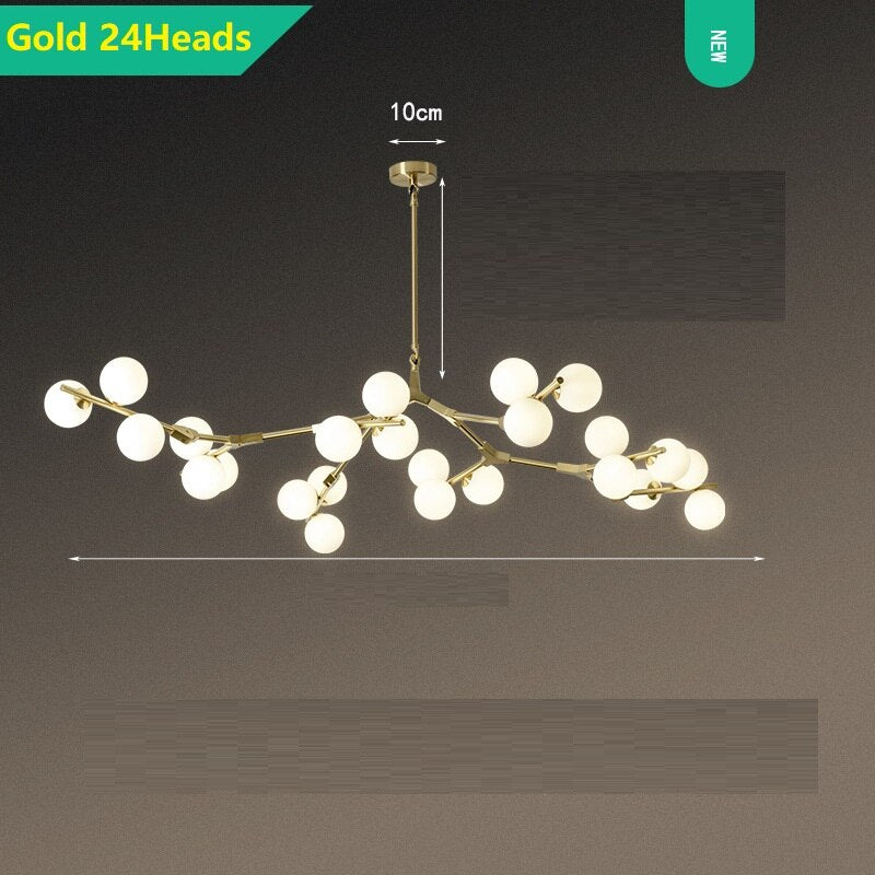 Lustre moderne LED branches métalliques et lampes en verre Yolan - vue 6 sur 17