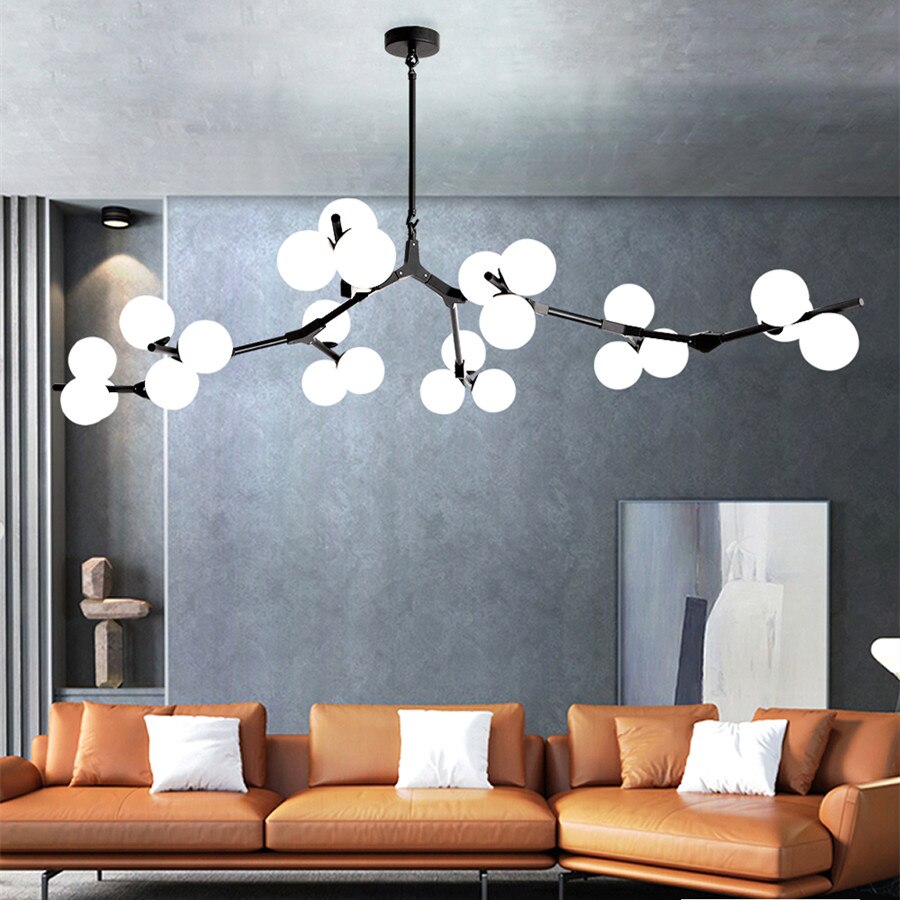Lustre moderne LED branches métalliques et lampes en verre Yolan - vue 4 sur 17