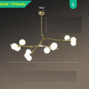 Lustre moderne LED branches métalliques et lampes en verre Yolan