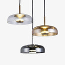 Suspension design en verre fumé et tige dorée Amber