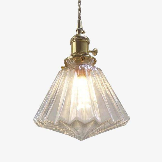 Suspension vintage en verre et support doré Brass