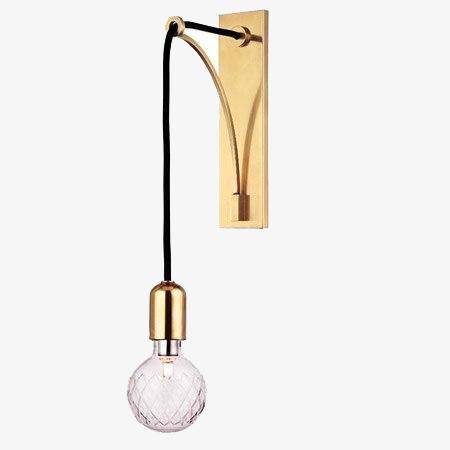 Applique murale design doré avec ampoule suspendue
