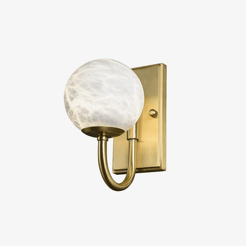 Applique murale design LED avec tige arrondie dorée et boule blanche Luxury