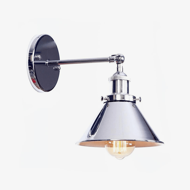 Applique murale rétro LED avec abat-jour conique argenté Edison - vue 2 sur 8