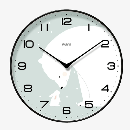 Horloge murale ronde avec ours et lapin blanc Chansrun