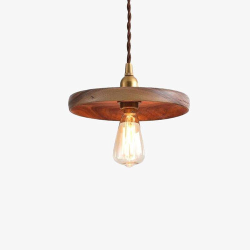 Suspension industriel LED avec disque en bois et ampoule Edison