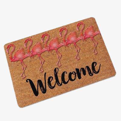 Paillasson rectangle "Welcome" flamands roses - vue 2 sur 2