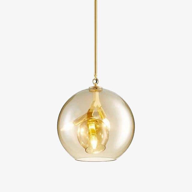 Suspension design LED en verre cristal et anneaux dorés