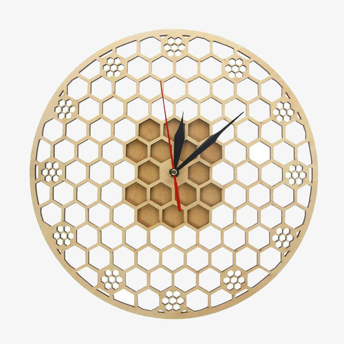 Horloge murale ronde en bois avec hexagones 30cm Honey