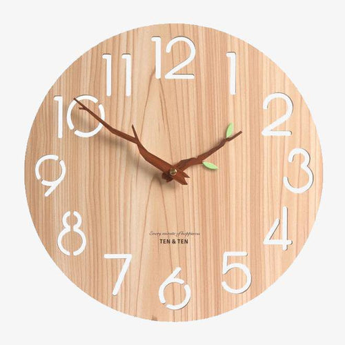 Horloge murale scandinave en bois 30cm avec aiguilles branches d'arbres Trunck