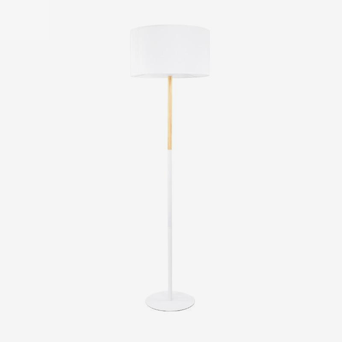 Lampadaire avec abat-jour en tissu et pied en bois
