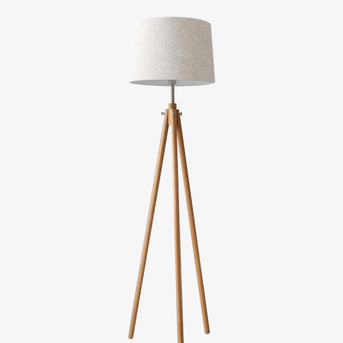 Lampadaire tripode en bois avec abat-jour en tissu Fabric